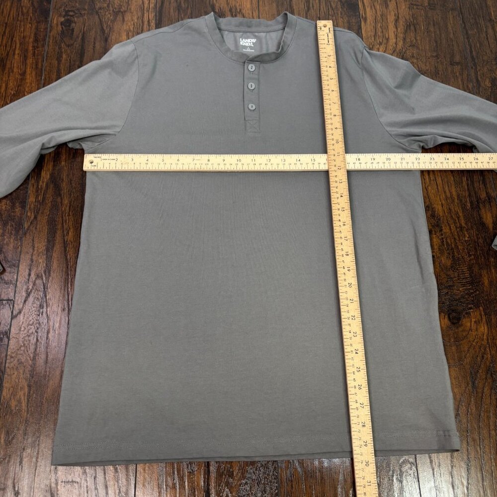 Lands End Shirt Large Henley Gray Stretch Cotton Long Sleeve Casual Men's - Picture 9 of 13